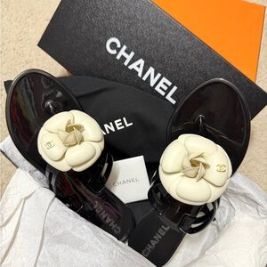 Chanel Black and Cream Camilla Sandals
